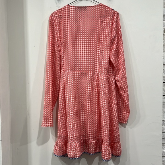 Anthropology The Fifth Label Long Sleeve Wrap Up Dress Red White Blue Geo M - Picture 4 of 12